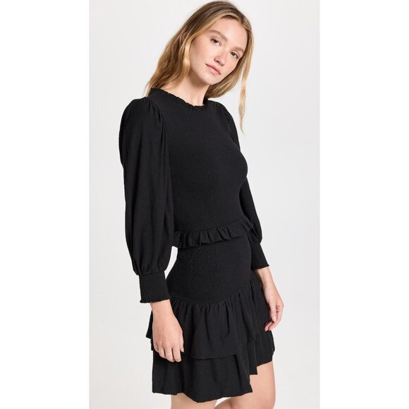 Nation LTD Black Textured Long Sleeve Ruffle Dress - Size M, New With Tags - Picture 4 of 6